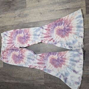Peach Love California Jeans Womens Large Flare Bell Bottoms Jeans Pants Tie Dye